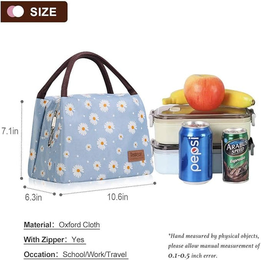 Buringer Insulated Lunch Bag Lunch Box for Women Men Adult Lunch Tote for Work Picnic Travel (Blue Daisy)