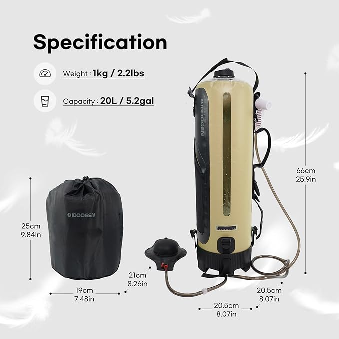 Portable Shower-20L/5.28 Gallons Camping Shower Bag, Beach Shower with Foot Pump, Temperature Display, Detachable Strap - Ideal for Camping, Beach, Travel, Outdoor Activities