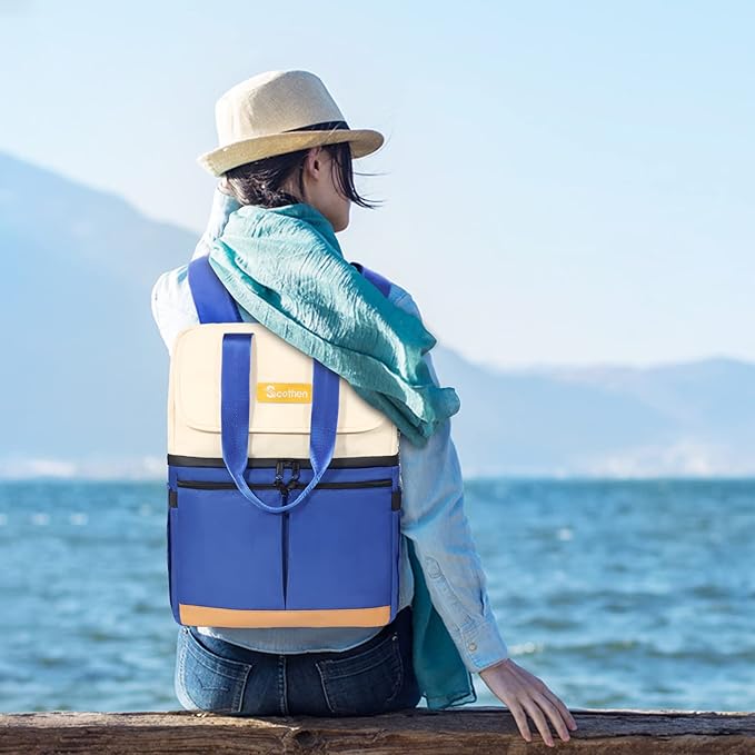 Backpack Cooler with Double Decker & 12 Ice Packs- Keeps 36 Cans Cold for Up to 24 Hours- Waterproof & Leak Proof Insulated Cooler Backpack- Stylish Cooler Bookbag for Women Travel Work Beach