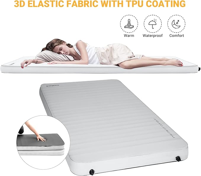 KingCamp Self Inflating Sleeping Pad for Camping Ultra Thick Double Single Foam Mattress High R Value Camping Air Pad Mat, Multi Colors & Sizes