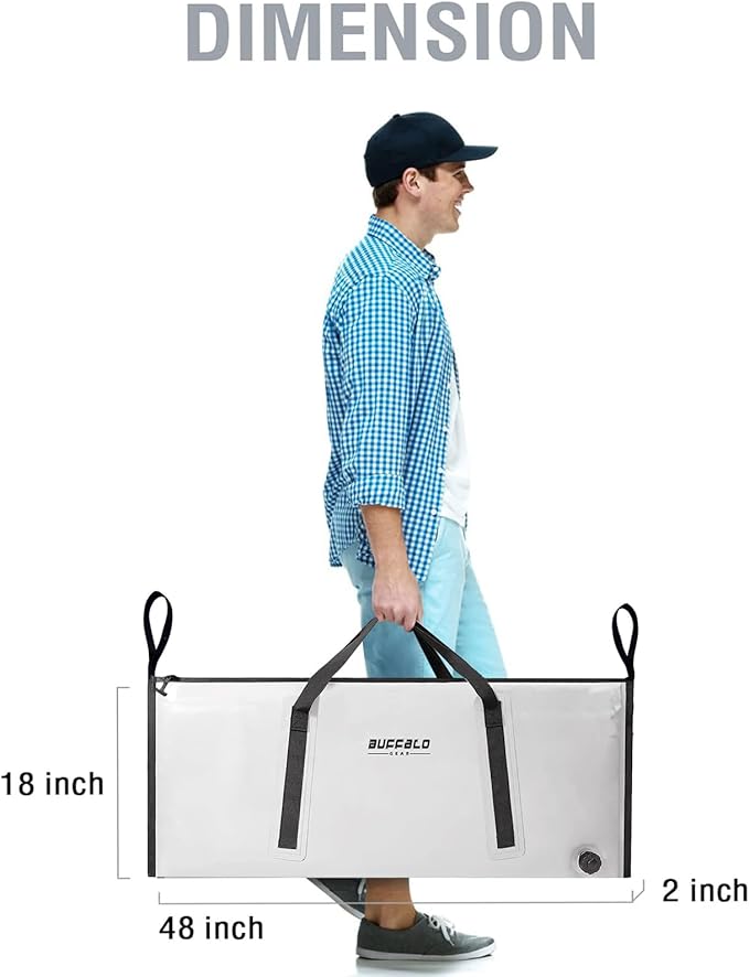 Buffalo Gear Insulated Fish Cooler Bag 40x18in 48x18in Leakproof Kill Bag Portable Waterproof Keep Ice Cold More Than 24 Hours