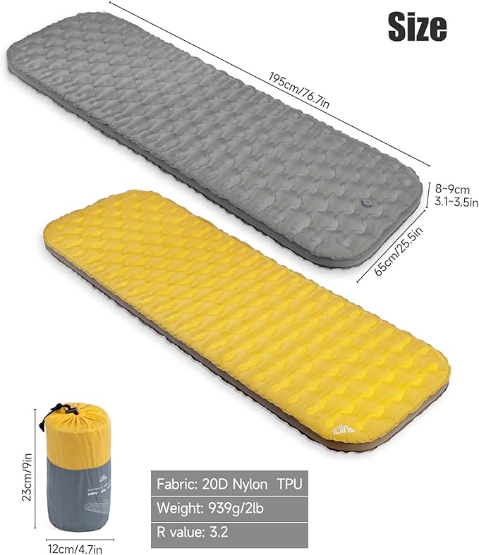 iClimb Stable Comfortable Air Sleeping Pad Ultralight Compact for Adults Camping Backpacking