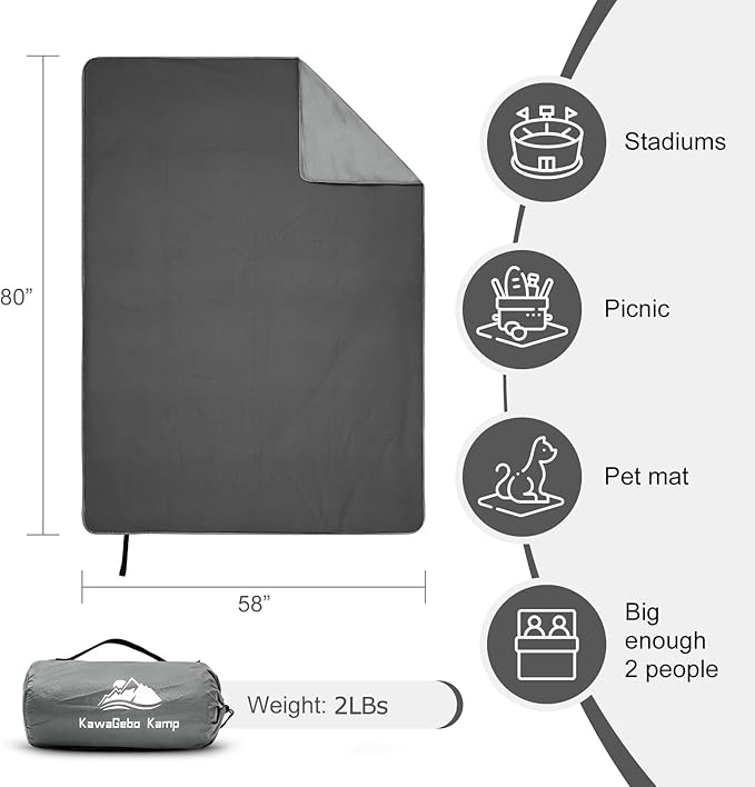 Fleece Waterproof Outdoor Blanket, Windproof Stadium Blanket for Camping, Picnics, and Sports Stay Dry and Comfortable 80"x58"