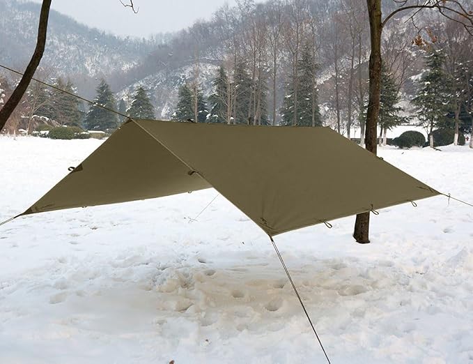 FREE SOLDIER Camping Tarp Waterproof Portable Multifunctional Outdoor Traveling Awning Backpacking Shelter Rain Tarp (Olive-Green 10×10.5ft)