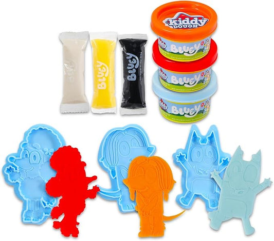 Bluey Dough Play Set - Bundle with 3 Bluey Dough Tubs with Bluey Character Molds for Boys, Girls Plus Stickers | Bluey Sensory Dough for Kids