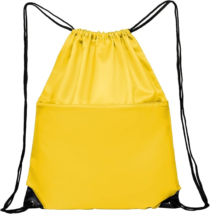 BuyAgain Drawstring Backpack Sports Water Resistant String Bag Sport Gym Sackpack for Women Men Large with Zipper, Yellow