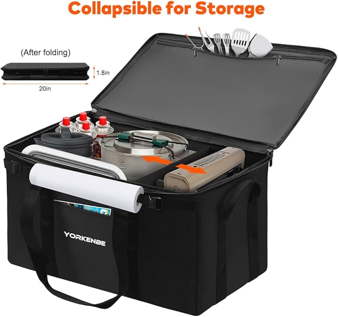 45L Camping Organizer, 1680D Heavy Duty Waterproof Camping Storage for Camping Cooking Utensils and Camping Cookware, with Hard Bottom, Camping Bag with Zippered Lid for RV, Hiking