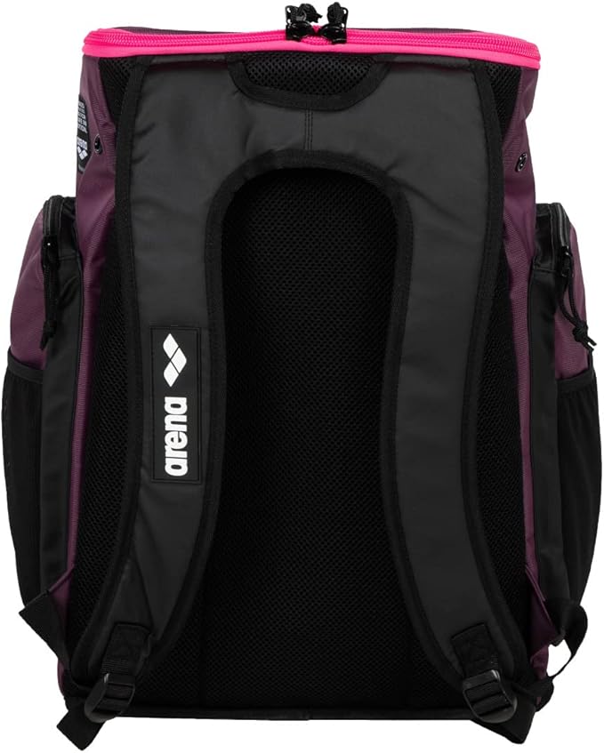 Arena Spiky III Backpack 45 Swimming Athlete Sports Gym Rucksack Large Training Gear Equipment Swim Bag for Men and Women, 45 Liters, Plum/Neon Pink