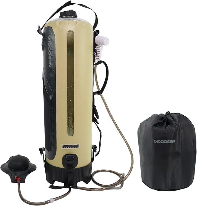 Portable Shower-20L/5.28 Gallons Camping Shower Bag, Beach Shower with Foot Pump, Temperature Display, Detachable Strap - Ideal for Camping, Beach, Travel, Outdoor Activities