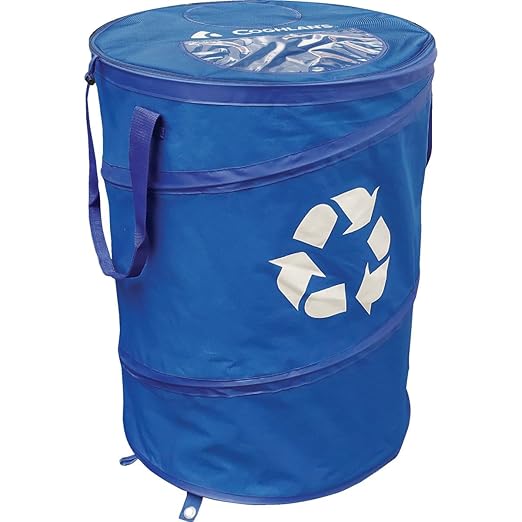 Coghlan's Deluxe Durable Pop-Up Recycling Can – Collapsible Bin with Zippered Lid, Bag Clips, and Anchoring Points for Camping, Home, and Outdoor Use – 29.5 Gallon