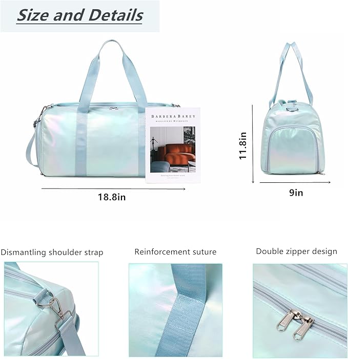 Girls Sports Duffel Bags Woman Travel Bag Overnight Duffle Bag Kids Sports Gym Bag With Shoe Compartment Wet Pocket (Matte Green)