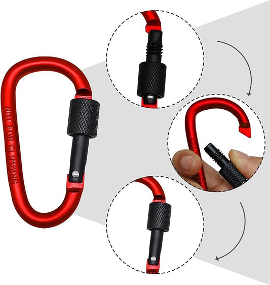 6 Pack Small Locking Carabiner Clips - 3 Inch Aluminum Alloy D-Ring Key Hooks with Twist Lock, Secure for Keys, Pet Leash, Travel Accessories (Not for Climbing)