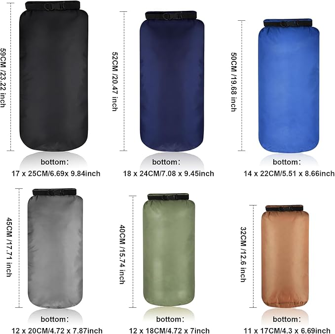 Shappy 6 Pcs Waterproof Dry Bag Set 6 Size Lightweight Sack and Long Adjustable Shoulder Strap 20/15/10/8/5/3l Outdoor Keep Gear Stuff Sack for Backpacking Boating Hiking Camping
