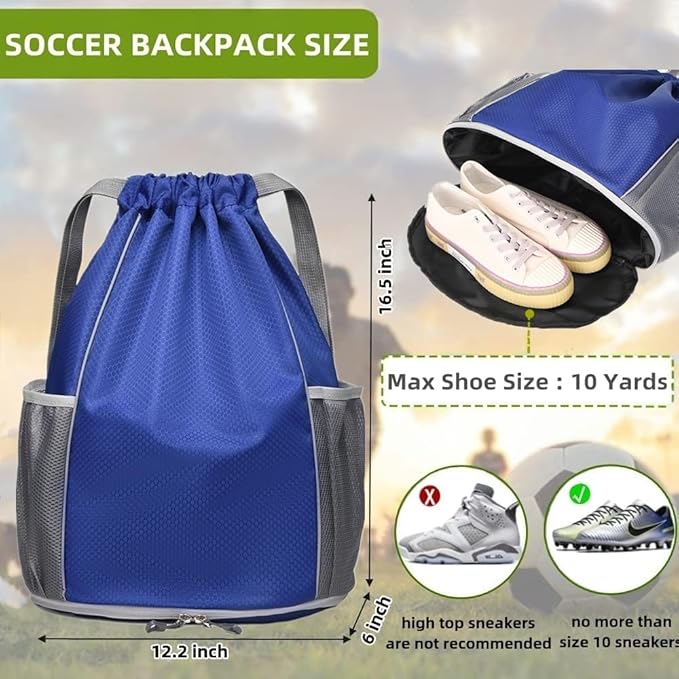 BLIRITEL Drawstring Backpack Sports Gym Bag, Soccer Backpack, Waterproof Soccer Bag for Men Women, String Basketball Bag Football Volleyball Backpack (Navy Blue)