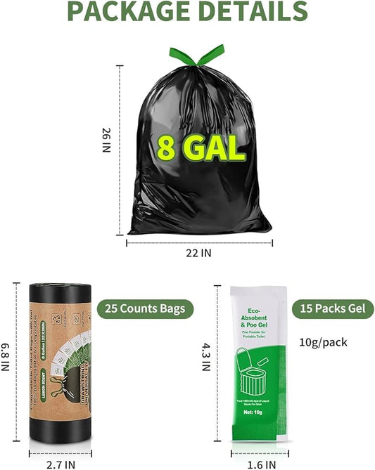 Camping Toilet Bags Poo Gel Set, Portable Toilet Bags with Camping Toilet Gel, Composting Toilet Bags Poo Gel for Portable Toilet Camping Outdoor Hiking Emergency Toilet