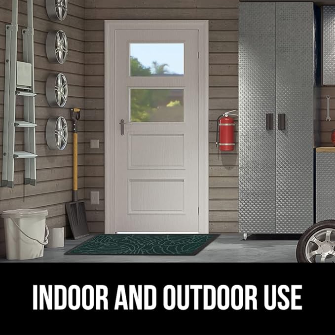 GORILLA GRIP 100% Waterproof All-Season WeatherMax Doormat, 72x24 Runner, Durable Natural Rubber, Stain and Fade Resistant, Low Profile, Indoor Outdoor Door Mats, Easy Clean Entrance Mat, Green Palm