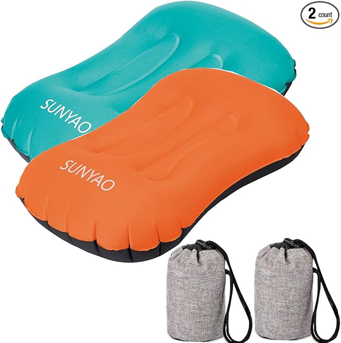 SUNYAO Ultralight Inflatable Camping Pillows - Compressible, Compact, Inflatable, Comfortable, Ergonomic Pillow for Neck & Lumbar Support While Camping,Backpacking,Hiking