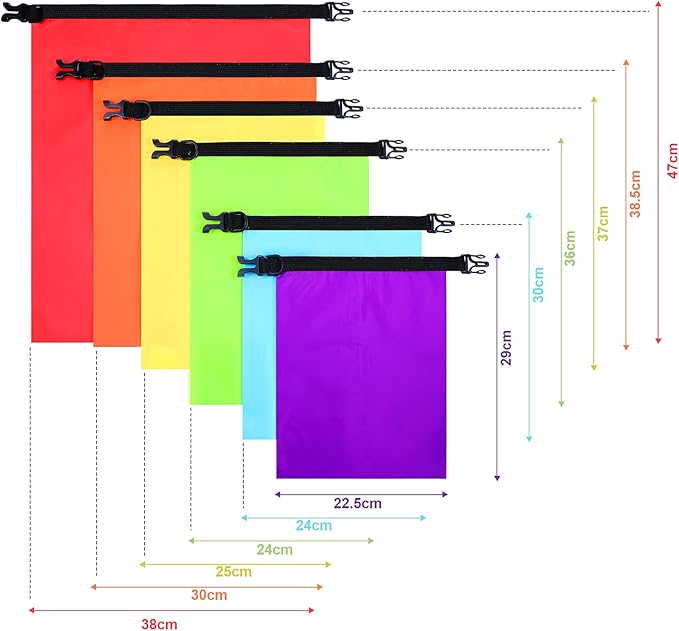 Shappy 6 Pcs Waterproof Dry Bag Set 6 Sizes Lightweight Sacks and Long Adjustable Shoulder Strap Outdoor Water Proof Keep Gear Dry Bag Stuff Sacks for Backpacking, Boating, Hiking, Camping (Bright)