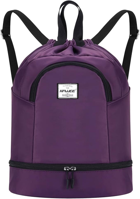 Dry Wet Drawstring Backpack with Shoe Compartment for Women Adjustable Gym Bag