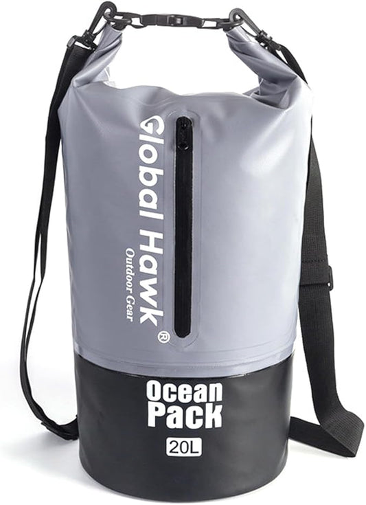 Waterproof Dry Bags: 10L, 20L Sizes - Ideal for Kayaking, Fishing, Rafting, and More! Adjustable Strap for Ultimate Convenience. Stay Dry While Adventuring (Gray, 20L)