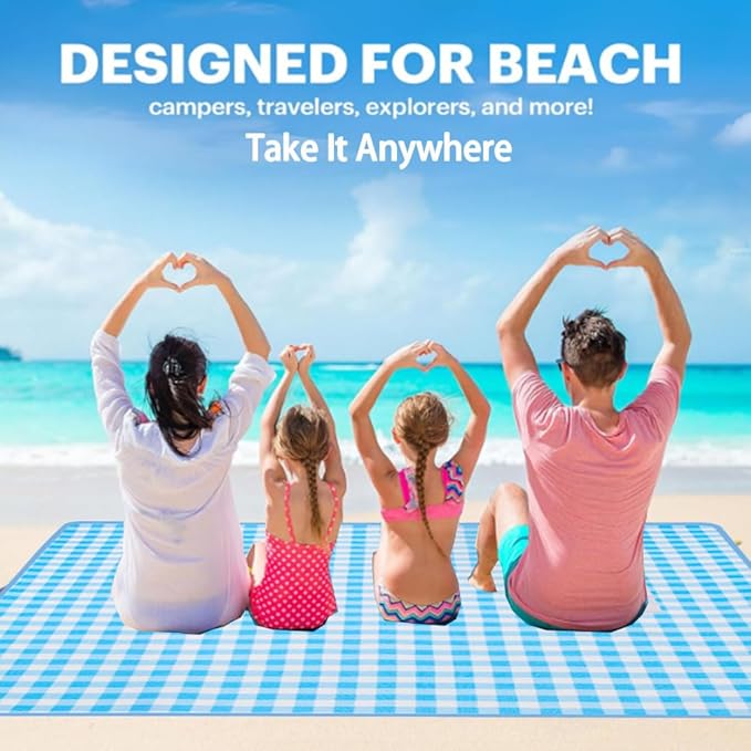 Extra Large Picnic Blanket Beach Blankets, Outdoor Foldable Waterproof Sand Mat for Beach Camping Hiking Travel Family Concerts Grass Park Music Festival Lawn Mats (Blue, 80x60inch)