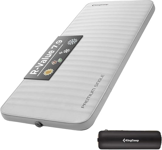 KingCamp Sleeping Pad for Camping, Self Inflating R 9.5 Sleeping Pad for All Seasons, 3" Thick Camping Mattress Mat for Outdoor Tent Cot Car Backpacking, PVC Free (Lightgrey/Charcoal)