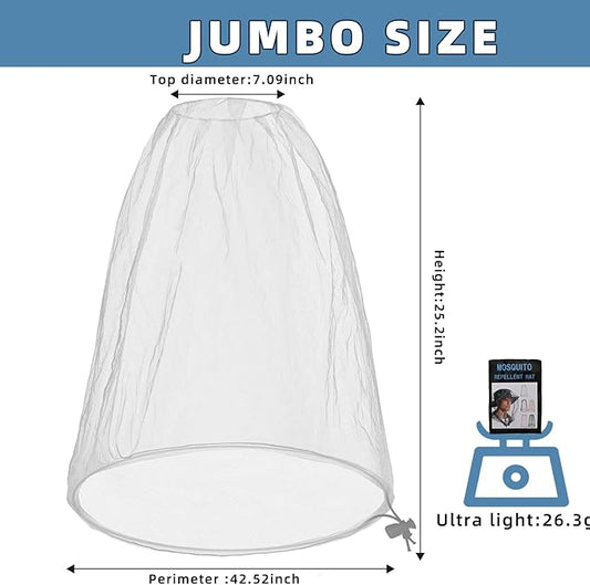 2 Pack Ultra Large Mosquito Net 42x25 Inches Mosquito Head Net Oversized Insect Netting Bug Fits Most Hats for Gardening Hiking Fishing Traveling(White+Black)