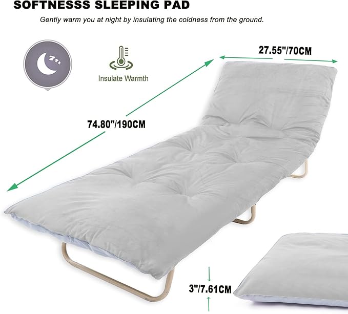 Gehannah Thick Camping Sleeping Pad, Soft Comfortable Microfiber Camping Cot Pads for Adults, Lightweight Foldable Sleeping mats for Traveling Hiking Backpacking Traveling