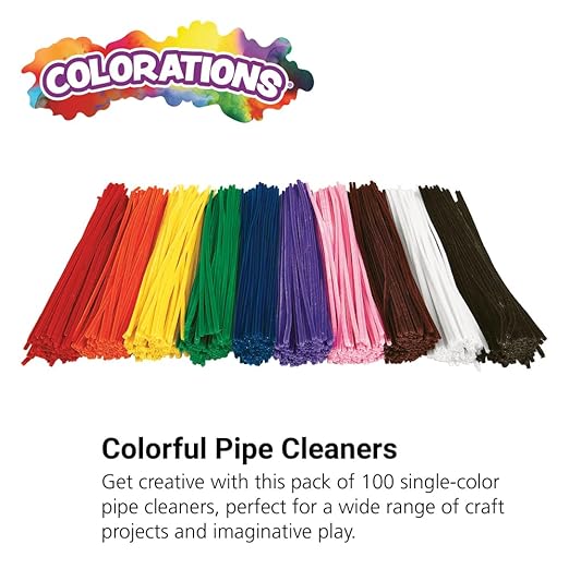 Colorations Black Chenille Stem Pipe Cleaners, Pack of 100, Arts & Crafts, Decorating, STEM, Single Color, Activities for Kids, Crafting, Straw Cleaner, DIY