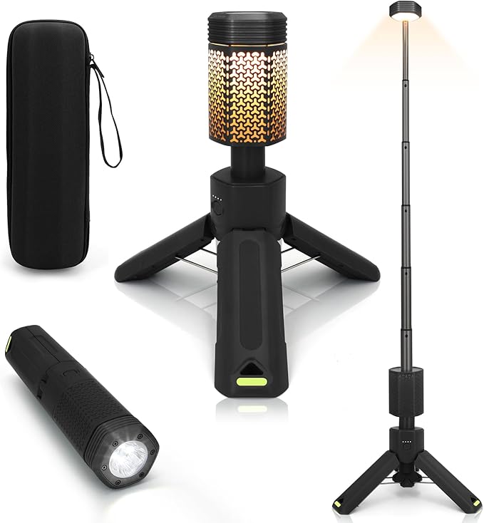 Telescopic Camping Lights, Rechargeable 10500mAh Camping Lantern with Storage Bag, Waterproof LED Camping Lamp with Magnetic, Portable Outdoor Tent Light for Camping,Hiking,Emergency,Fishing (Black)