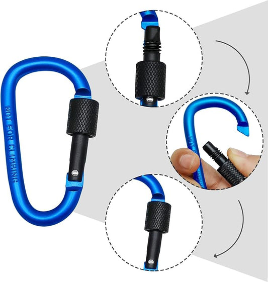 6 Pack Small Locking Carabiner Clips - 3 Inch Aluminum Alloy D-Ring Key Hooks with Twist Lock, Secure for Keys, Pet Leash, Travel Accessories (Not for Climbing)