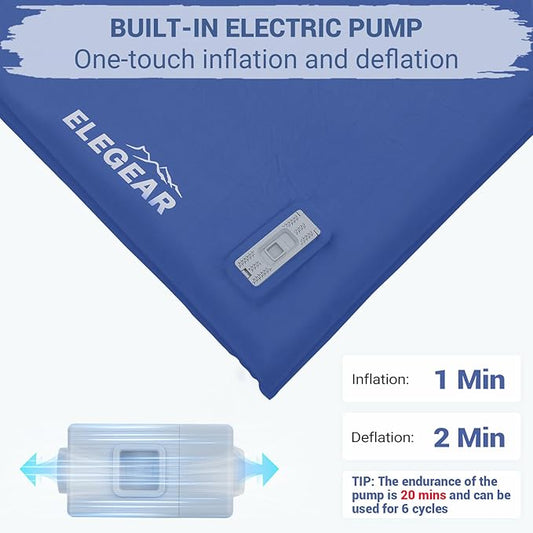 Elegear Self Inflating Sleeping Pad, Built-in Electric Pump 3.1" Ultra-Thick Memory Foam Camping Mattress Pad with Pillow Double Sleeping Pad for Camping R-Value 9.5 Foam Camp Pad for Car/Traveling