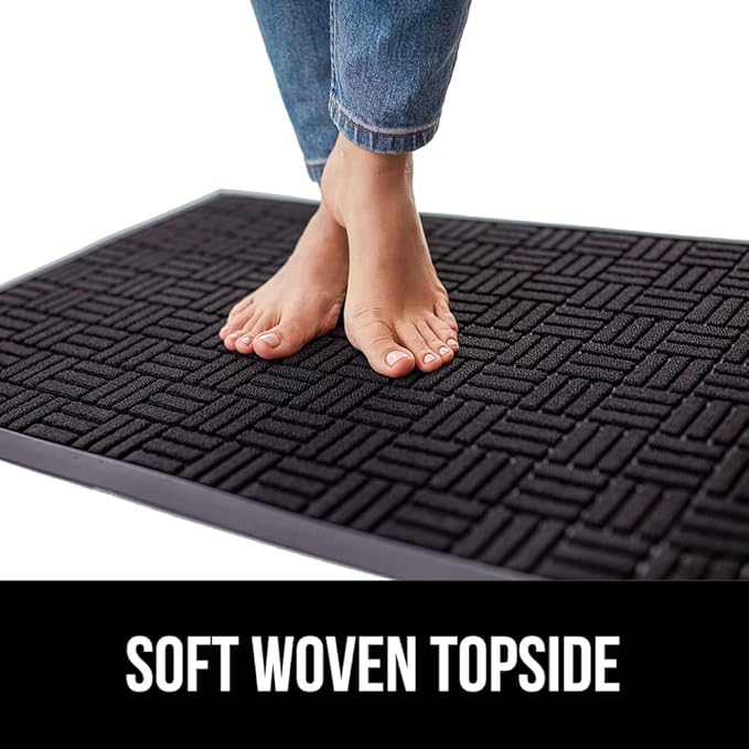 GORILLA GRIP 100% Waterproof All-Season WeatherMax Doormat, 23x35, Durable Natural Rubber, Stain and Fade Resistant, Low Profile, Indoor Outdoor Door Mats, Easy Clean Patio Entrance Mat, Midnight Maze