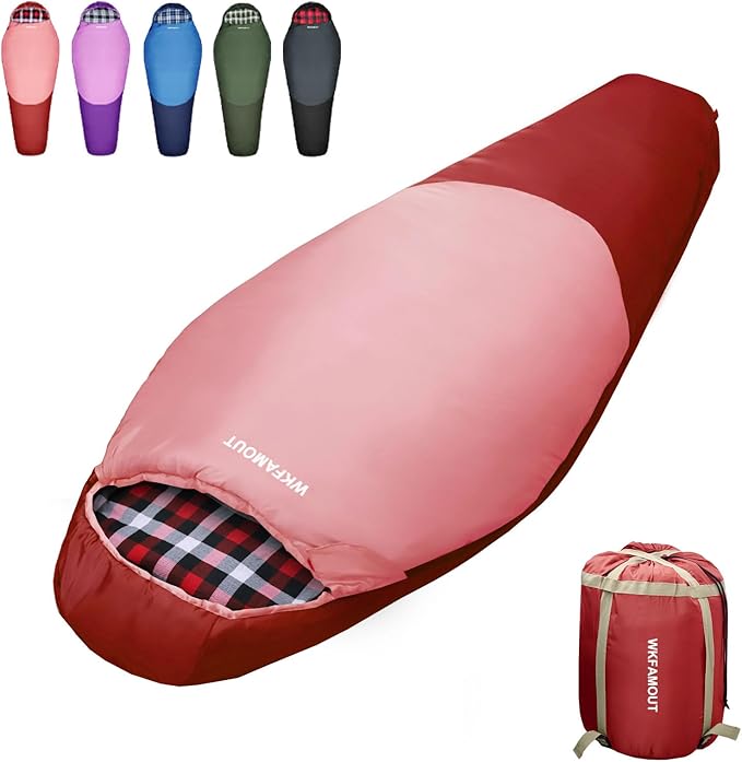 Cold Weather Mummy Sleeping Bag Flannel 0 Degree Winter Sleeping Bag Machine Washable Heavy Duty for Adults,Teenager with Compression Sack 4 Seasons for Camping Hiking Traveling