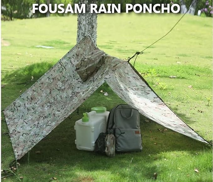 Camo Rain Poncho, Multi Use Waterproof Rain Coat
