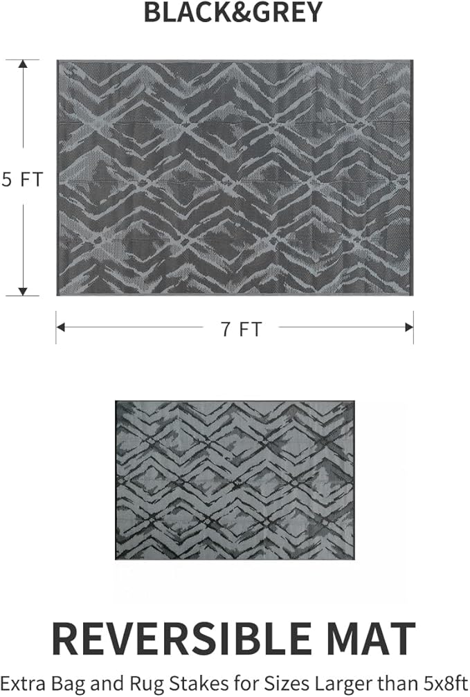 MontVoo Outdoor Rug Waterproof-Patio Rug Mat 5x7 Outdoor Carpet Reversible RV Camping Picnic Plastic Straw Rug Outside Outdoor Area Rug for Balcony Deck Backyard Patio Decor Modern Abstract