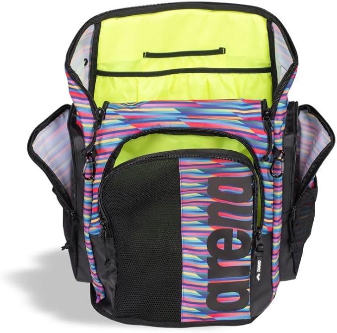 ARENA Spiky III Backpack 45 Swimming Athlete Sports Gym Rucksack Large Training Gear Equipment Swim Bag for Men and Women, 45 Liters, Racing Stripes