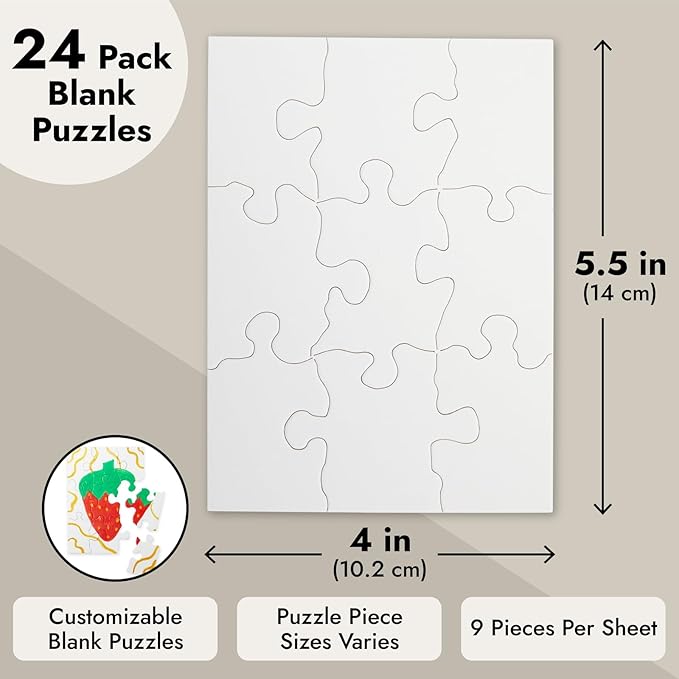 Bright Creations 24 Sheets Blank Puzzles to Draw On Bulk, 5.5 x 4 Inch Jigsaw Puzzle Pieces for DIY, Arts and Crafts Projects