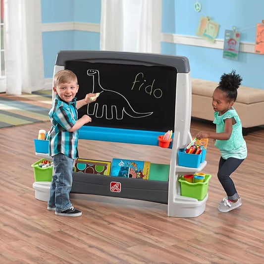 Step2 Jumbo Art Easel, Kids Activity Table, Double-Sided Art Board, Made of Durable Plastic, Includes Bins for Storage, For Toddlers 3+ Years Old