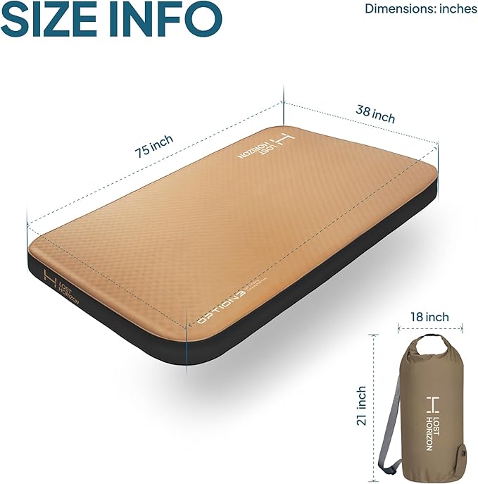 LOSTHORIZON Air & Foam Camping Mattress, Self-Inflating Sleeping Pad, 4.5" Thick, with Pump Sack, Twin