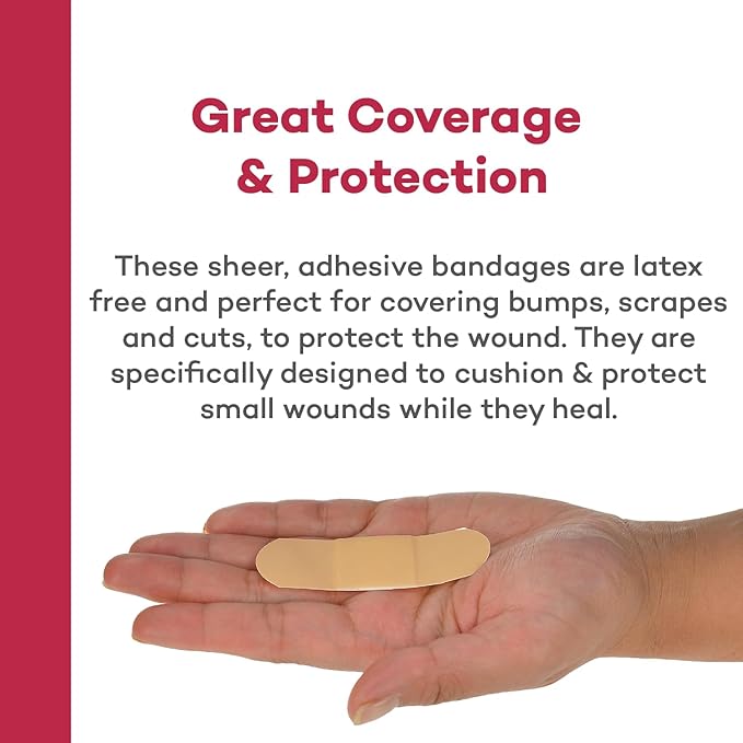 Dealmed Sheer Plastic Flexible Adhesive Bandages – 100 Count (2 Pack) Bandages with Non-Stick Pad, Latex Free, Wound Care for First Aid Kit, 1" x 3"