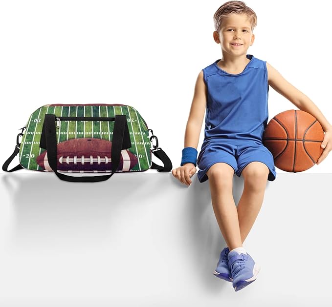 American Football Field And Ball Kids Overnight Duffle Bags Boys Girls Teen Sports Gym Bag for Weekender Travel Gymnastics Dance Ballet