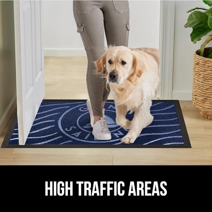 GORILLA GRIP 100% Waterproof All-Season WeatherMax Doormat, Durable Natural Rubber, Stain and Fade Resistant, Low Profile, Indoor Outdoor Door Mats, Easy Clean Patio Entrance Mat, 17x29, Blue Sailing