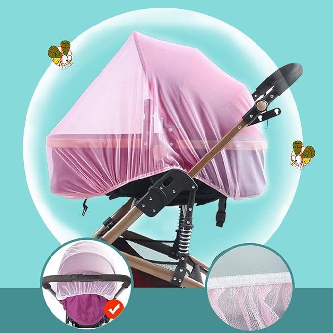 Mosquito Net for Stroller - 2 Pack Durable Baby Stroller Mosquito Net - Perfect Bug Net, Bassinets, Cradles, Playards, Pack N Plays and Portable Mini Crib (Pink) …