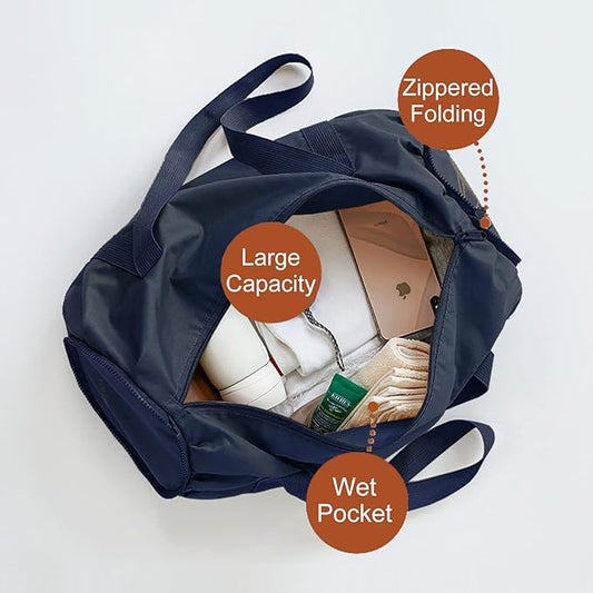 Small Gym Bag, Waterproof Overnight Weekender Bag with Capacity 25L Portable Shoulder Bag for Travel Sport Duffel Bag for Yoga Hiking Camping Trip (Navy)