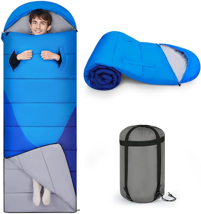 Basumee Sleeping Bags for Adults 3 Season Warm Cool Weather Wearable Camping Sleeping Bag with Compression Bag Portable Backpacking Hiking Camping Essential for Women Men Kids Teens
