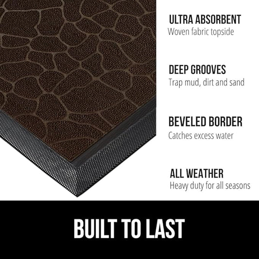 GORILLA GRIP 100% Waterproof All-Season WeatherMax Doormat, 72x24 Runner, Durable Natural Rubber, Stain and Fade Resistant, Low Profile, Indoor Outdoor Door Mats, Easy Clean Mat, Dark Brown Pebble