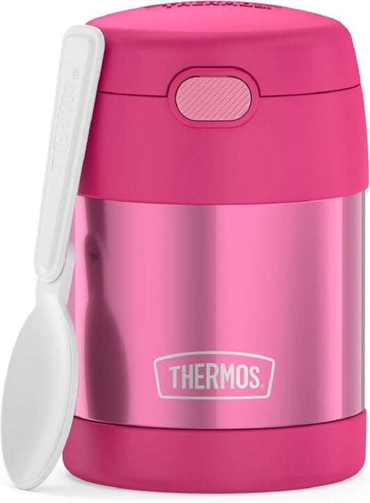 THERMOS FUNTAINER Insulated Food Jar, 10 Ounce, Kid Friendly Food Jar with Foldable Spoon, Pink