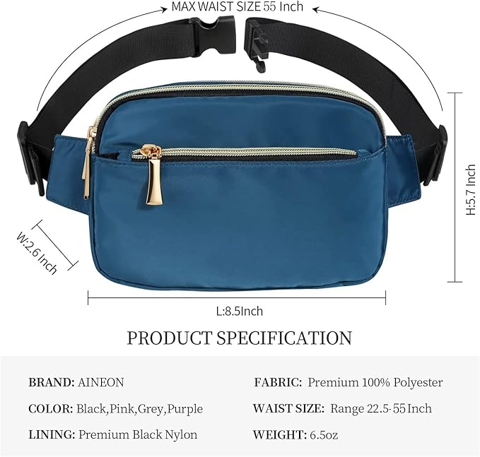 Fanny Packs for Women Men Fashion Plus Size Waist Pack Belt Bag Fanny Pack for Girls Boys with 5 Pockets Adjustable Belt, Cute Bum Bag Hip Bags for Travel Disney Running (Dark Cyan Fanny Pack)