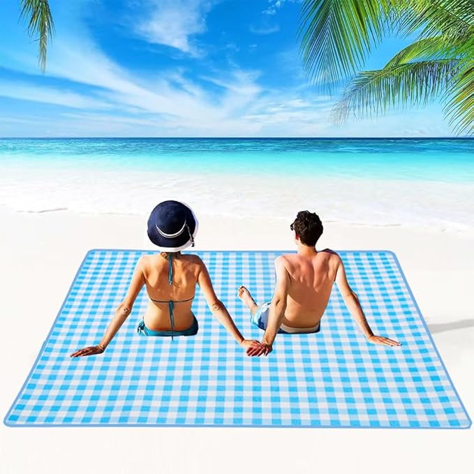 Extra Large Picnic Blanket Beach Blankets, Outdoor Foldable Waterproof Sand Mat for Beach Camping Hiking Travel Family Concerts Grass Park Music Festival Lawn Mats (Blue, 80x80inch)